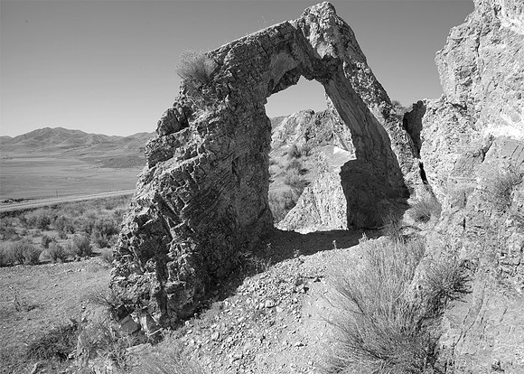 China  Arch and Central Pacific RR road bed, Promontory Mountains, Utah
