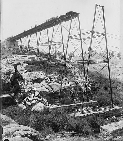 Construction of  second trestle at  Dale  Creek, circa  1876,  American  Heritage  Center archives