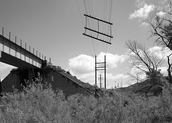 Telephone  line crossing  Truckee River, Painted  Rock, Nevada