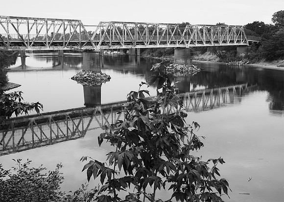 Abandoned  bridge crossing American  River, Sacramento, California