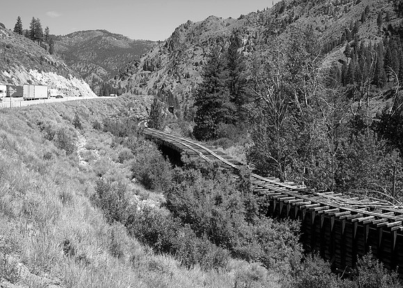 Water  flume and  I-80 to  Reno, upper  Truckee River  canyon, California
