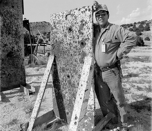 man with test shield